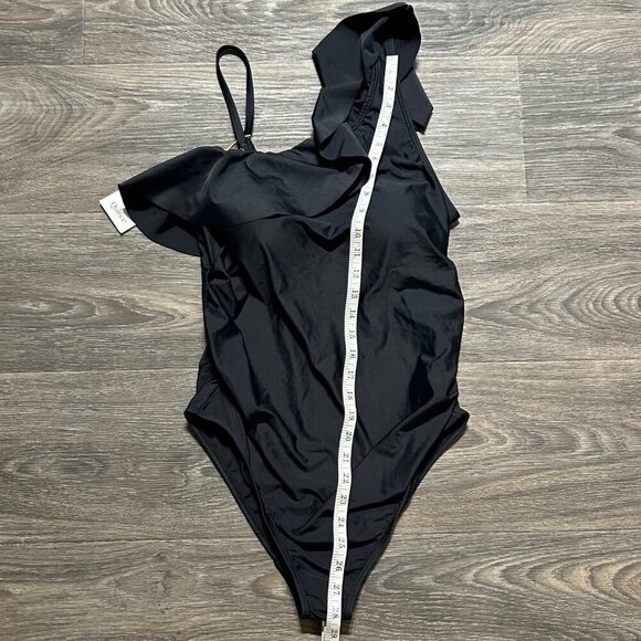 NWT Quince Medium Italian Maternity One Shoulder Ruffle One Piece Swimsuit Black - Picture 6 of 9